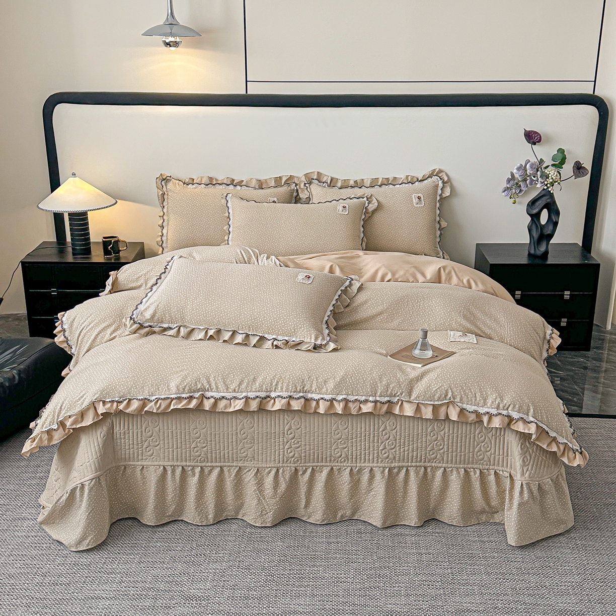 91家纺网 家纺一手货源 找家纺 梓之赫 2026新款云感纱夹棉床盖四件套-小美满 小美满-可可棕