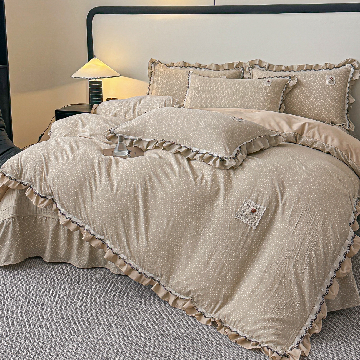 91家纺网 家纺一手货源 找家纺 梓之赫 2026新款云感纱夹棉床盖四件套-小美满 小美满-可可棕