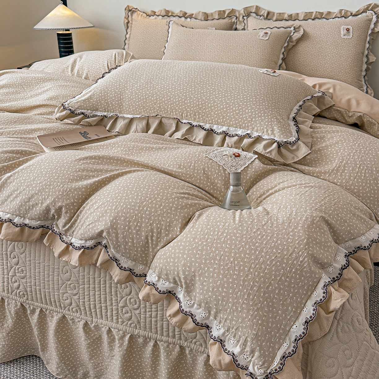 梓之赫 2026新款云感纱夹棉床盖四件套-小美满 小美满-可可棕