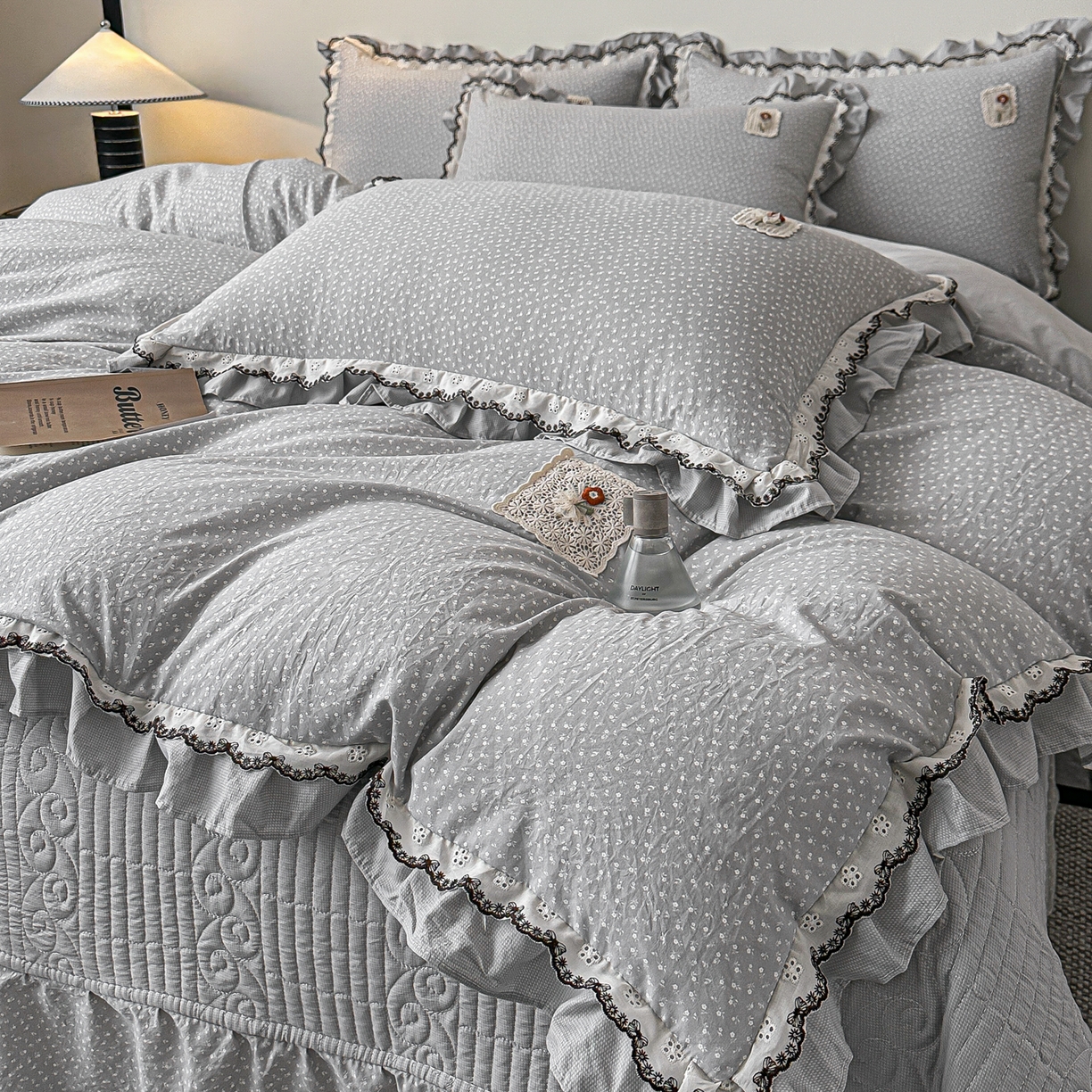 梓之赫 2026新款云感纱夹棉床盖四件套-小美满 小美满-迷雾灰