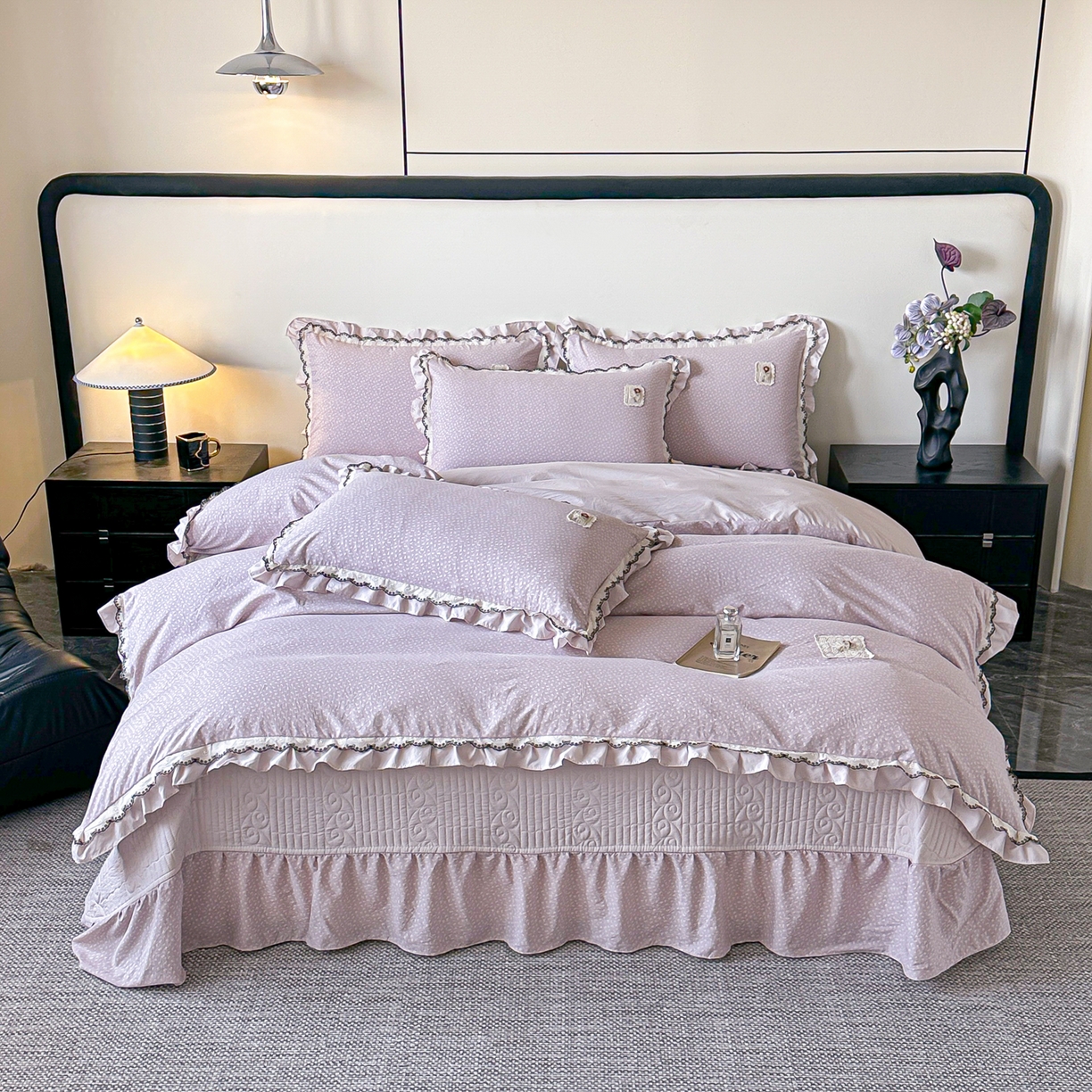 91家纺网 家纺一手货源 找家纺 梓之赫 2026新款云感纱夹棉床盖四件套-小美满 小美满-蜜合紫