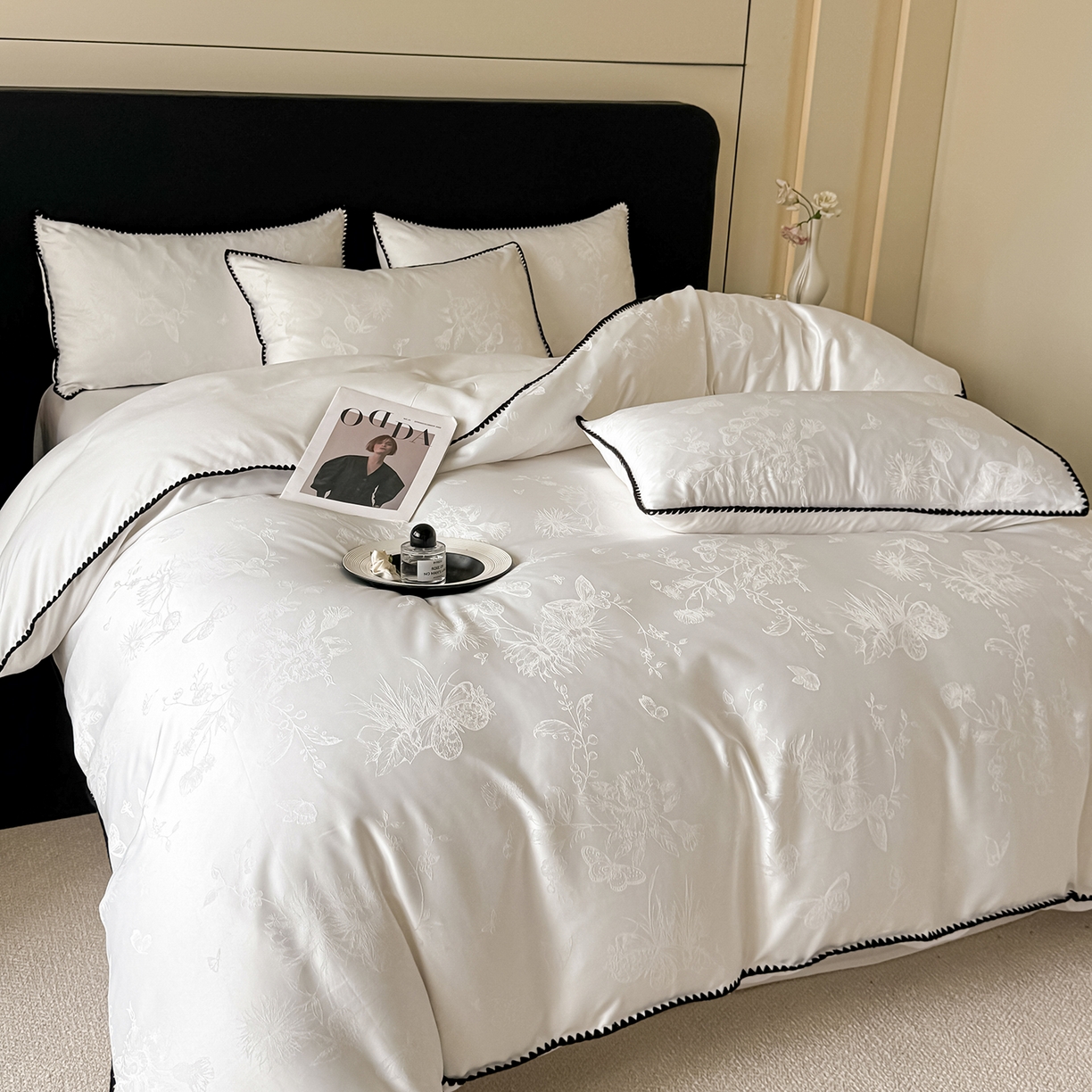 91家纺网 家纺一手货源 找家纺 （总）置顶家纺 2026新款亲肤提花贝壳边四件套-初柠