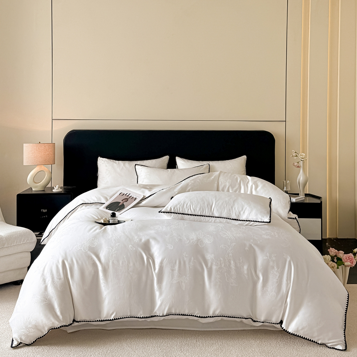 91家纺网 家纺一手货源 找家纺 （总）置顶家纺 2026新款亲肤提花贝壳边四件套-初柠