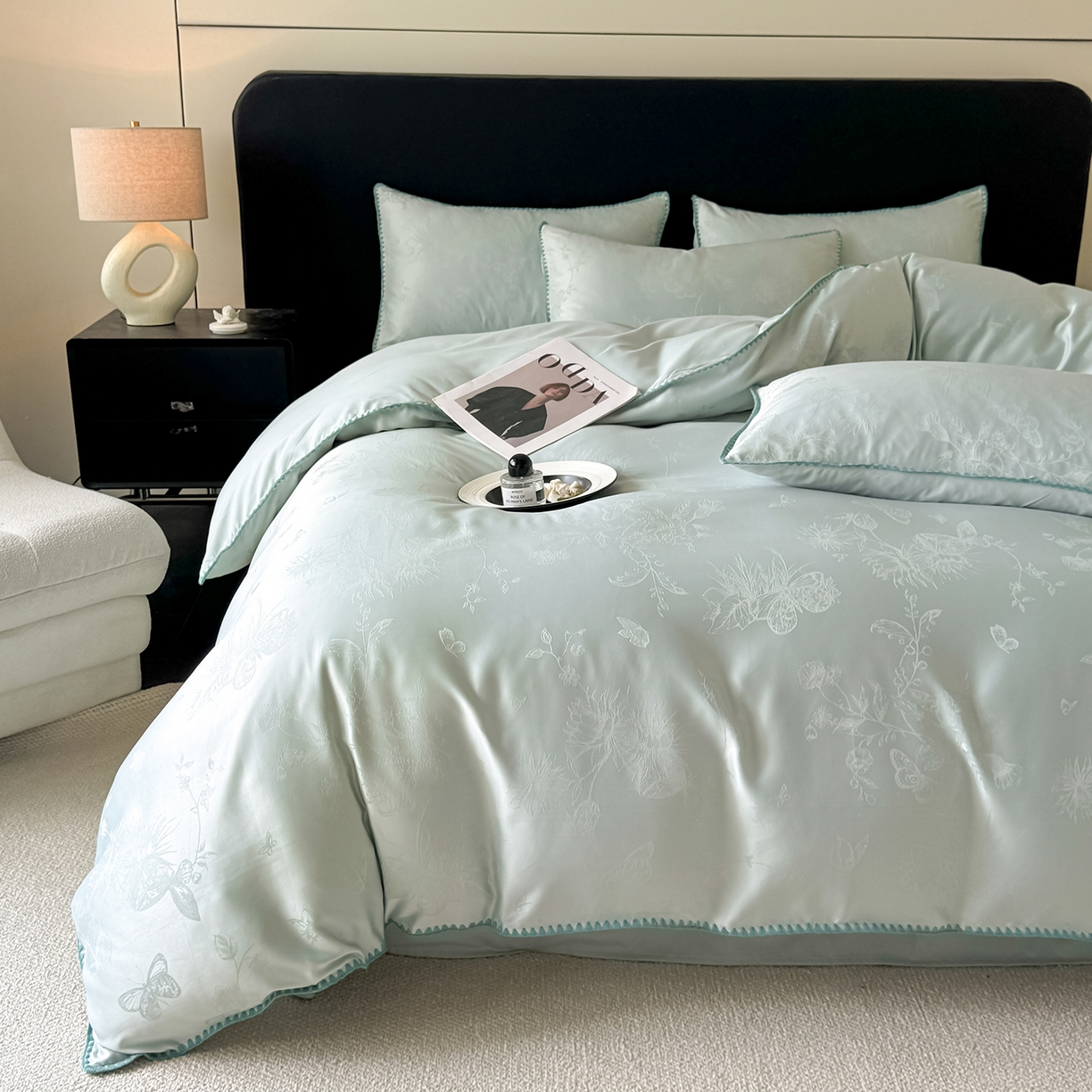 91家纺网 家纺一手货源 找家纺 （总）置顶家纺 2026新款亲肤提花贝壳边四件套-初柠