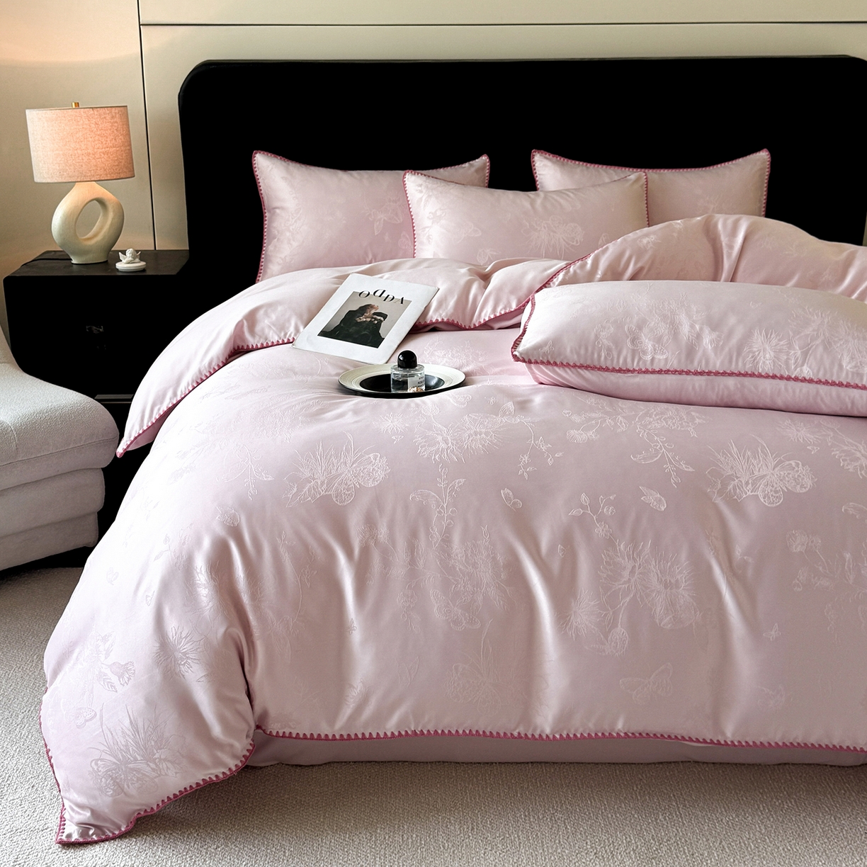 91家纺网 家纺一手货源 找家纺 （总）置顶家纺 2026新款亲肤提花贝壳边四件套-初柠