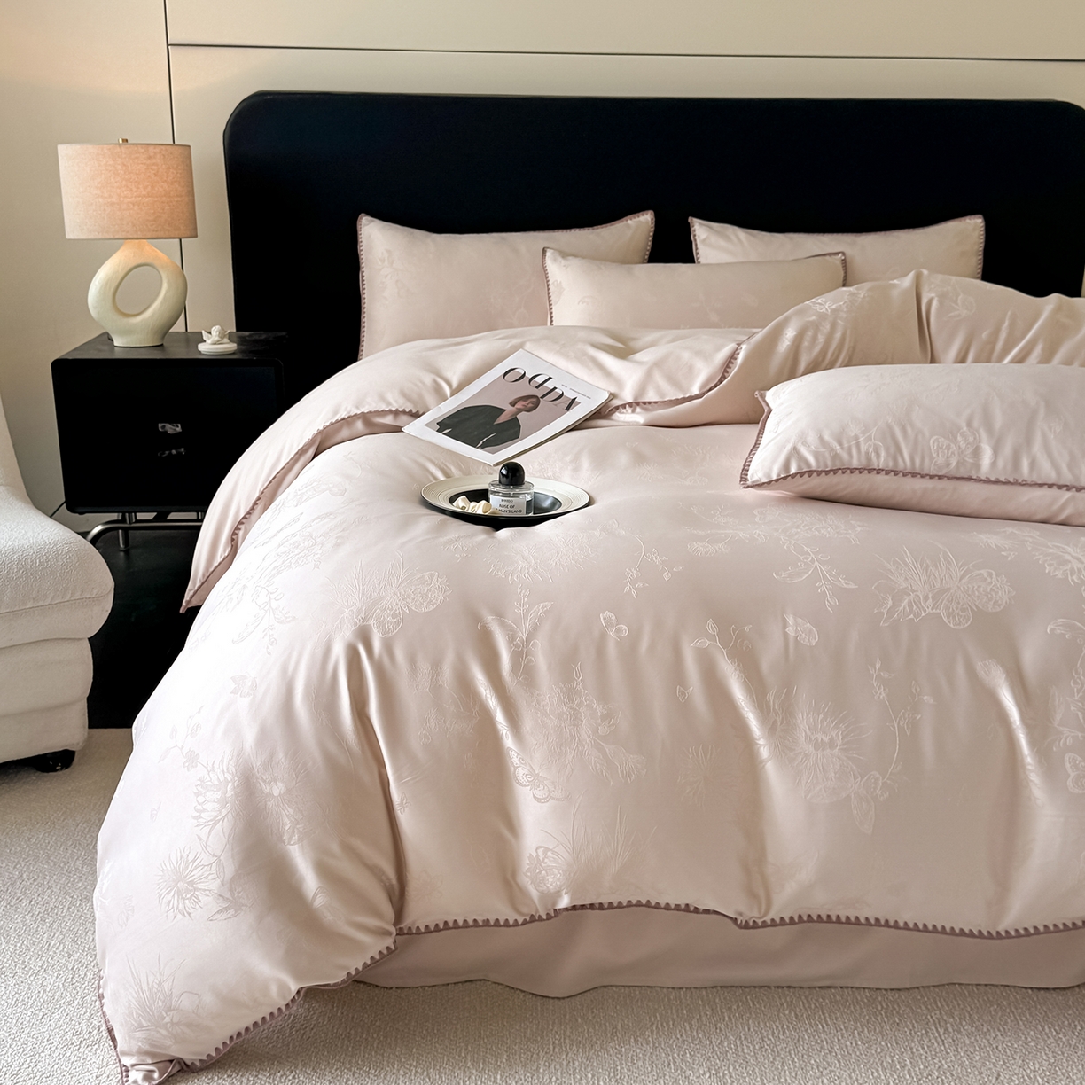 置顶家纺 2026新款亲肤提花贝壳边四件套-初柠 初柠-玉咖