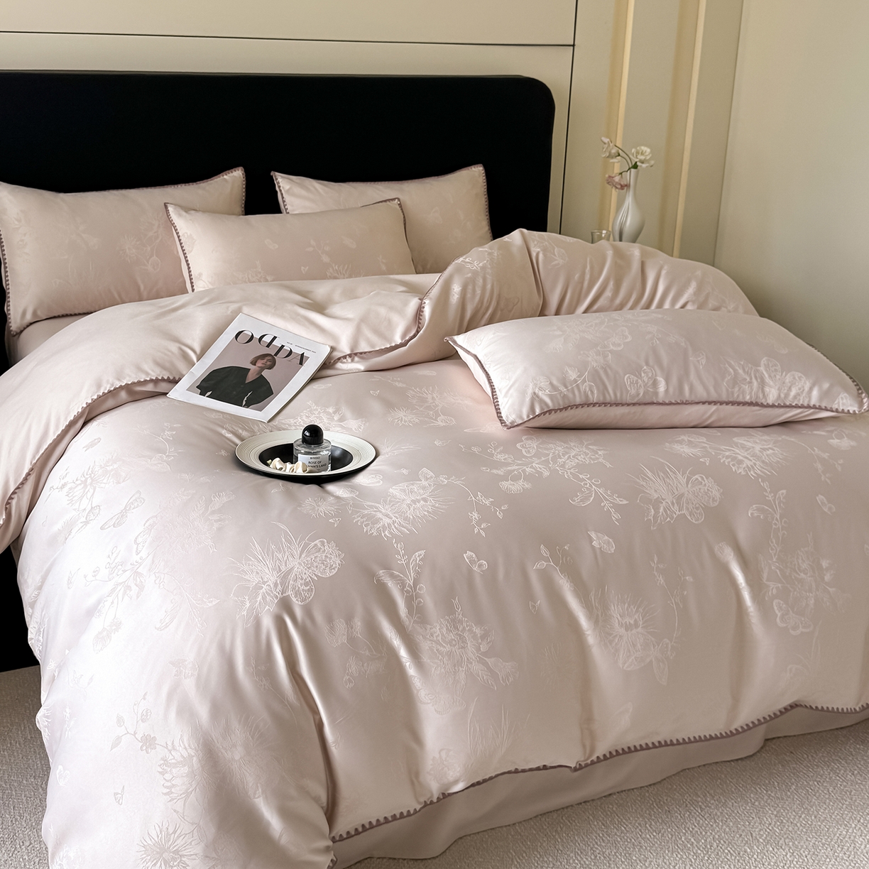 91家纺网 家纺一手货源 找家纺 置顶家纺 2026新款亲肤提花贝壳边四件套-初柠 初柠-玉咖