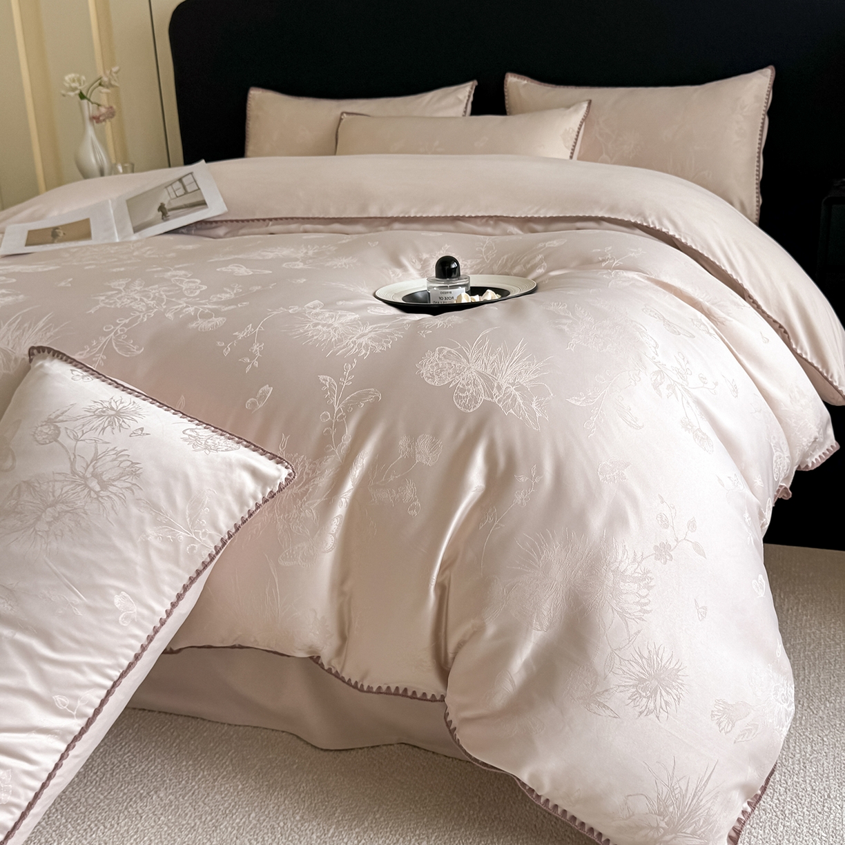 91家纺网 家纺一手货源 找家纺 置顶家纺 2026新款亲肤提花贝壳边四件套-初柠 初柠-玉咖