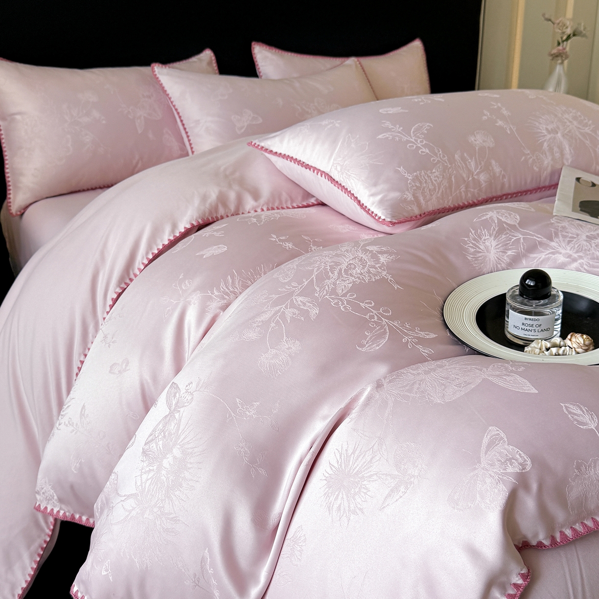 91家纺网 家纺一手货源 找家纺 置顶家纺 2026新款亲肤提花贝壳边四件套-初柠 初柠-浅豆沙