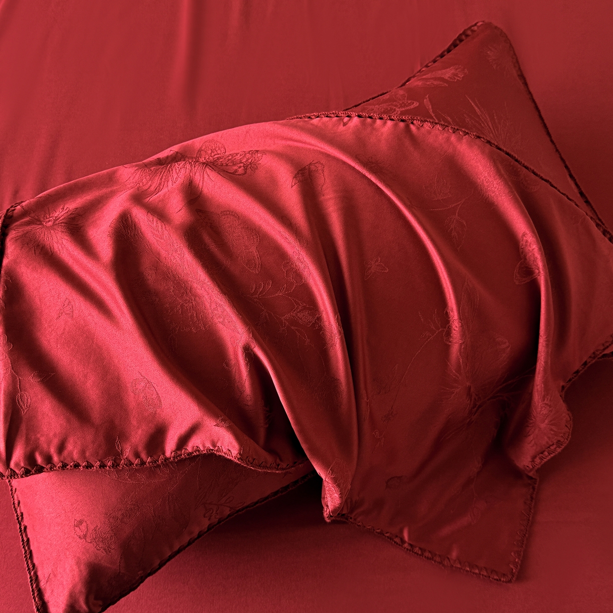 91家纺网 家纺一手货源 找家纺 置顶家纺 2026新款亲肤提花贝壳边四件套-初柠 初柠-红