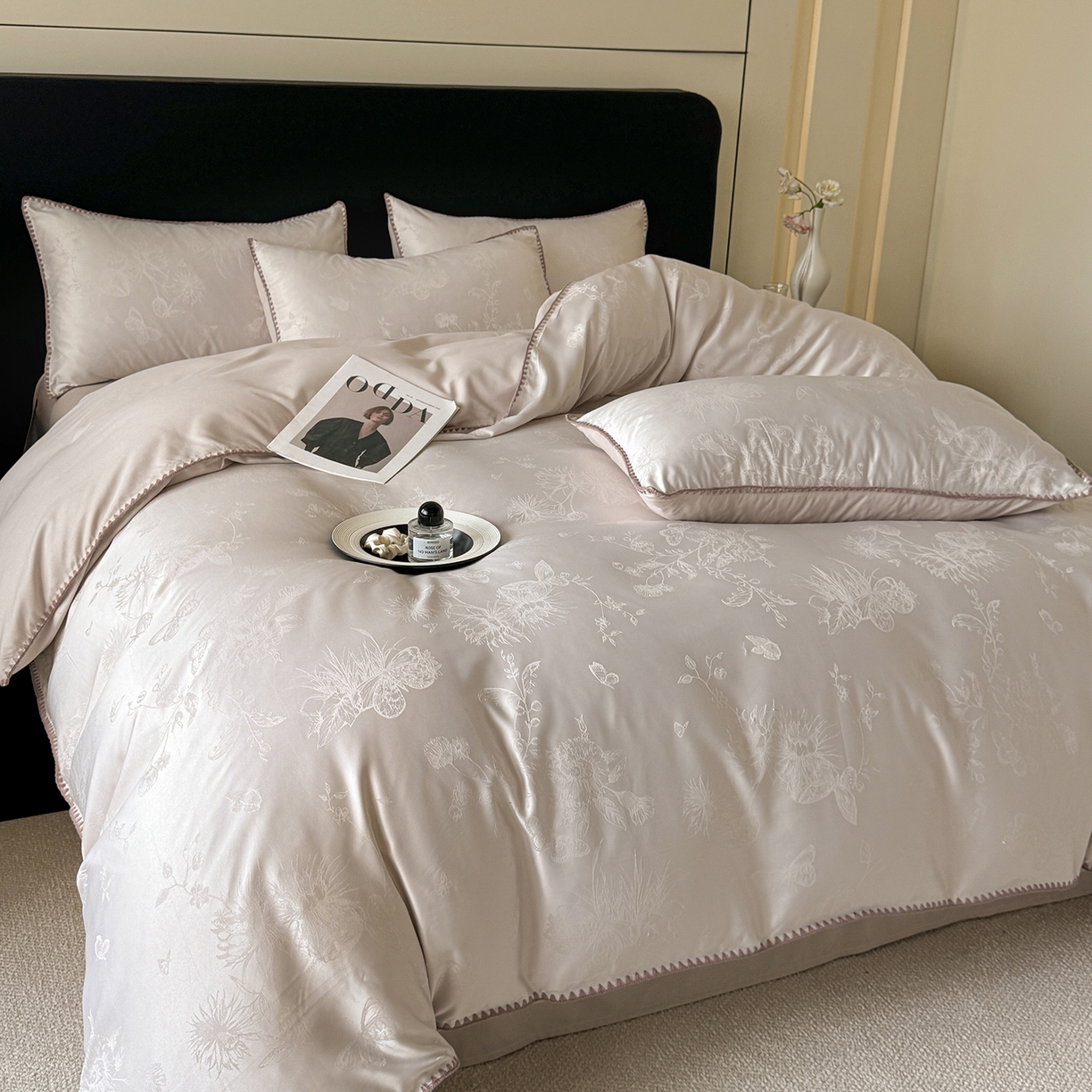 91家纺网 家纺一手货源 找家纺 置顶家纺 2026新款亲肤提花贝壳边四件套-初柠 初柠-奶咖