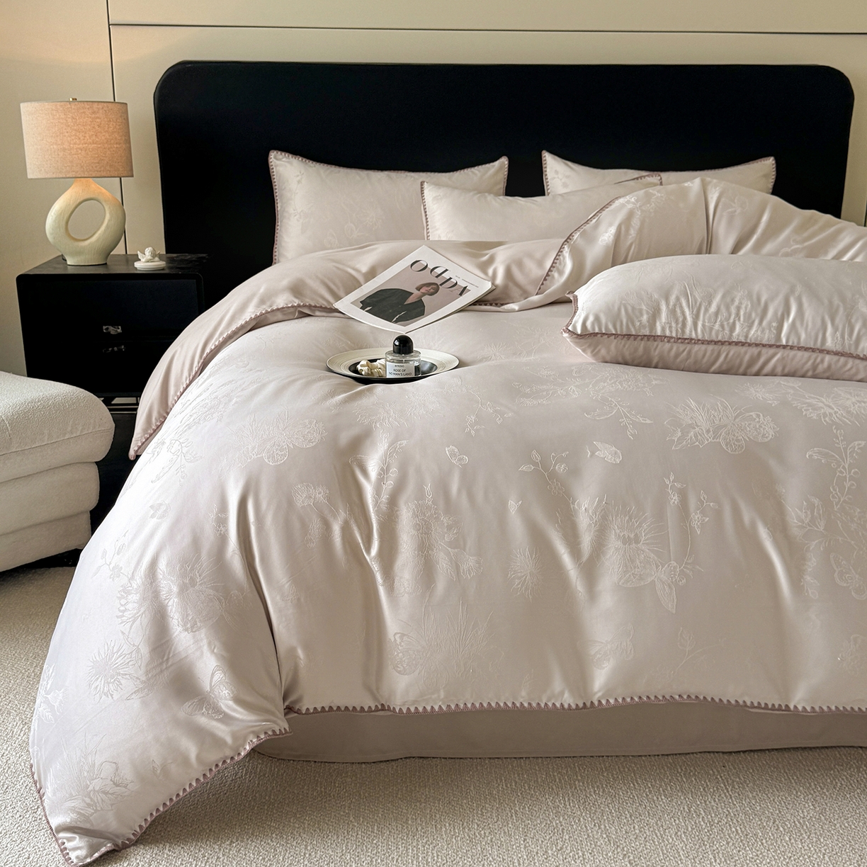 91家纺网 家纺一手货源 找家纺 （总）置顶家纺 2026新款亲肤提花贝壳边四件套-初柠