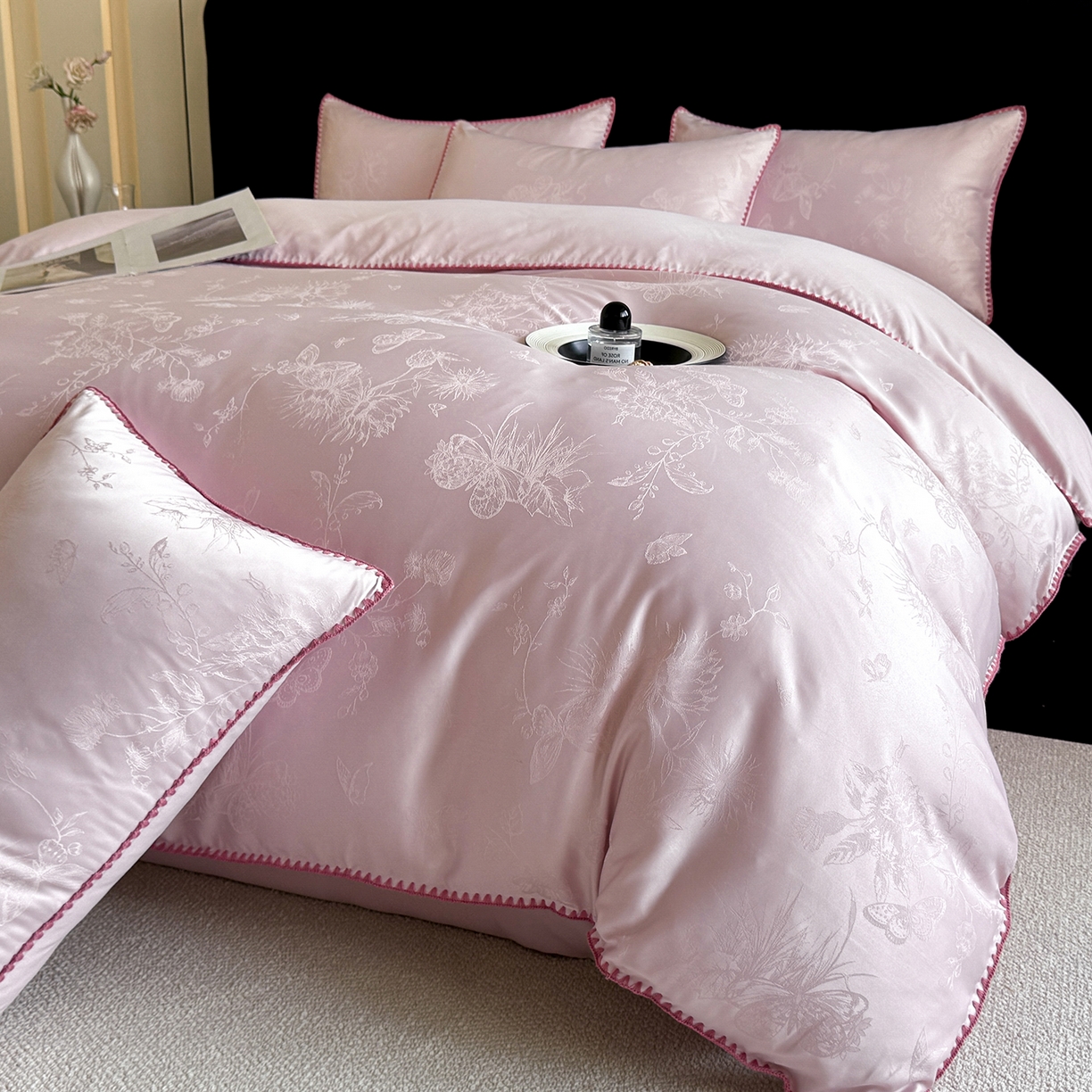 91家纺网 家纺一手货源 找家纺 置顶家纺 2026新款亲肤提花贝壳边四件套-初柠 初柠-浅豆沙