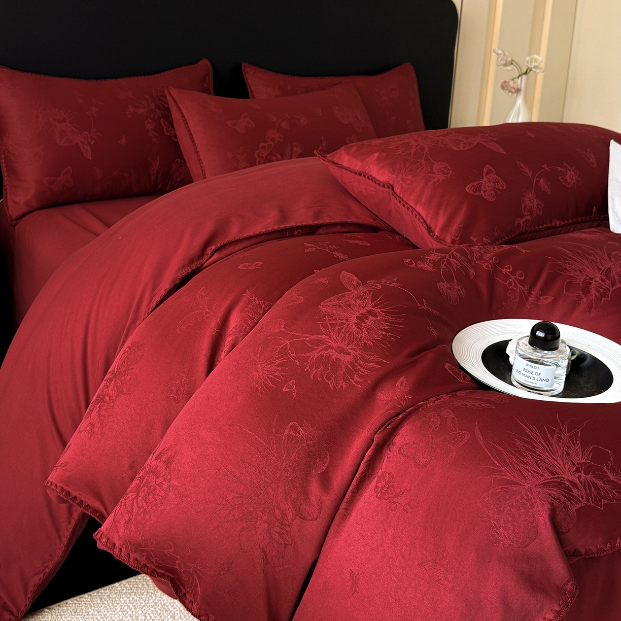 91家纺网 家纺一手货源 找家纺 置顶家纺 2026新款亲肤提花贝壳边四件套-初柠 初柠-红