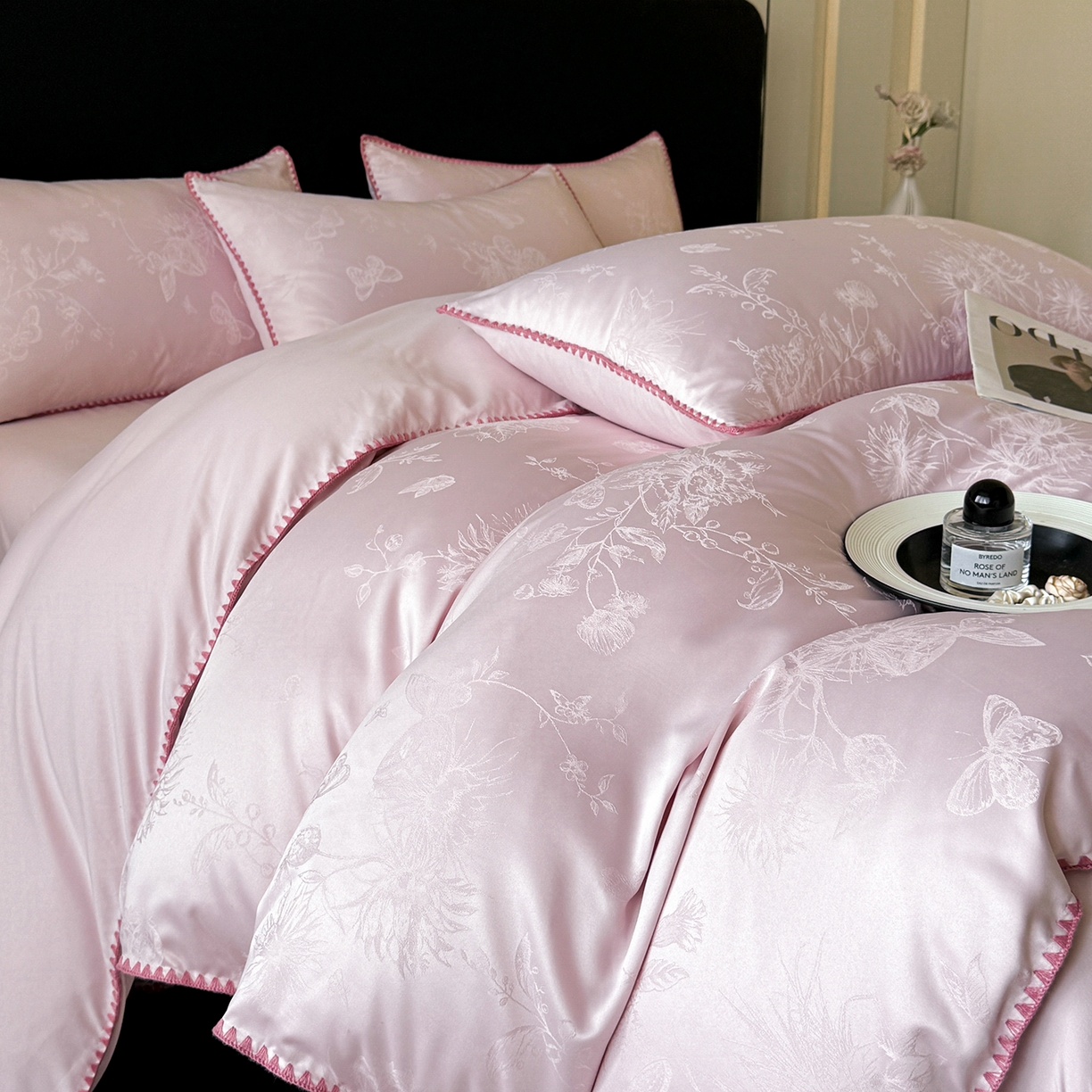 91家纺网 家纺一手货源 找家纺 置顶家纺 2026新款亲肤提花贝壳边四件套-初柠 初柠-浅豆沙