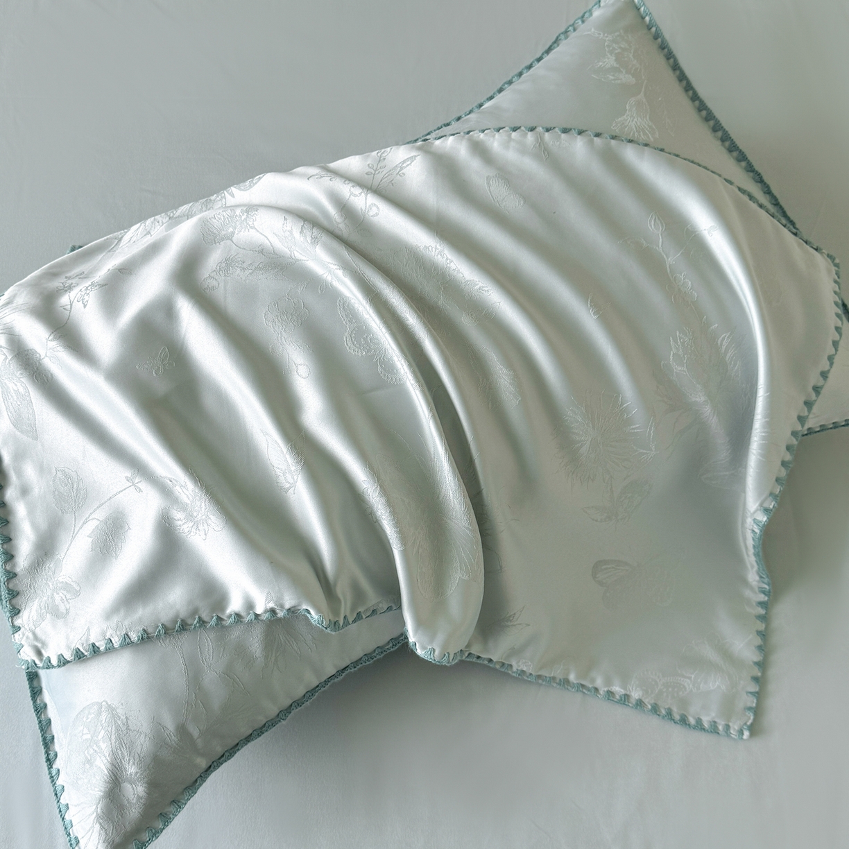 91家纺网 家纺一手货源 找家纺 置顶家纺 2026新款亲肤提花贝壳边四件套-初柠 初柠-月影蓝