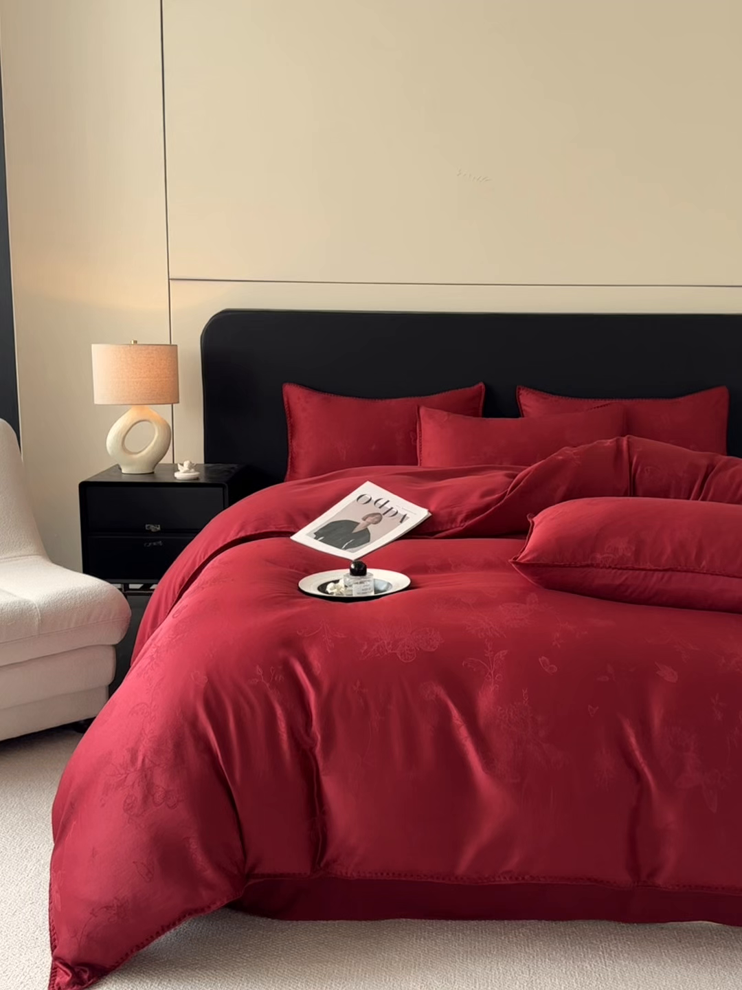 91家纺网 家纺一手货源 找家纺 置顶家纺 2026新款亲肤提花贝壳边四件套-初柠 初柠-红