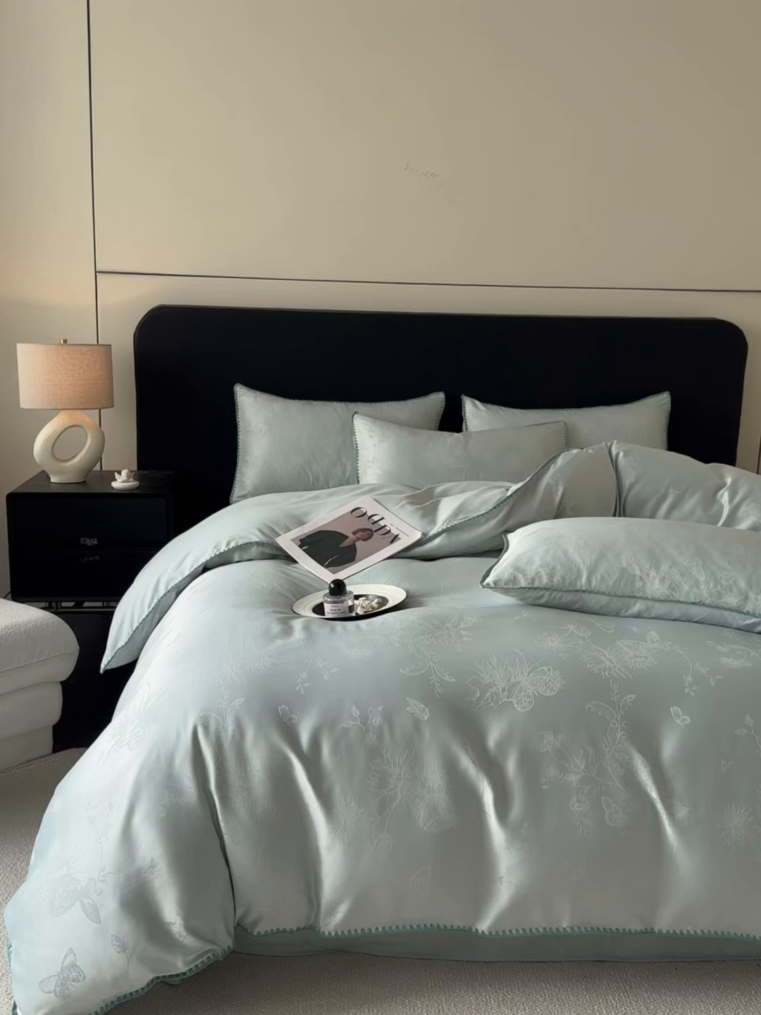 91家纺网 家纺一手货源 找家纺 置顶家纺 2026新款亲肤提花贝壳边四件套-初柠 初柠-月影蓝