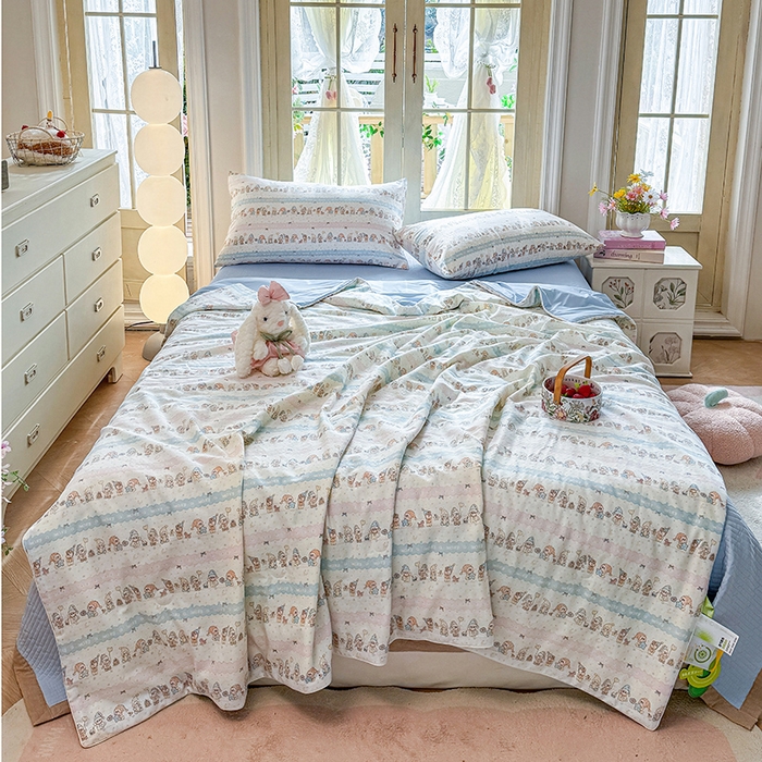 91家纺网 家纺一手货源 找家纺 （总）木楌家居 2026新款全棉纱布云感冰冰被床盖四件套系列