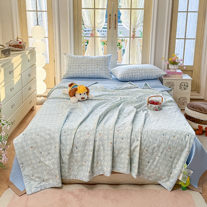 木楌家居 2026新款全棉纱布云感冰冰被床盖四件套系列 樱桃狗