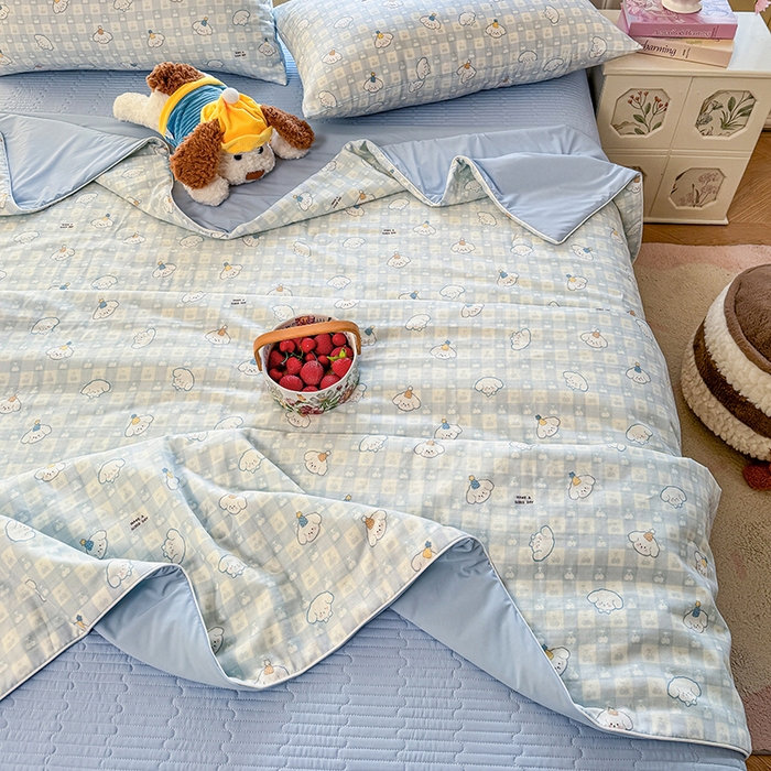 91家纺网 家纺一手货源 找家纺 木楌家居 2026新款全棉纱布云感冰冰被床盖四件套系列 樱桃狗