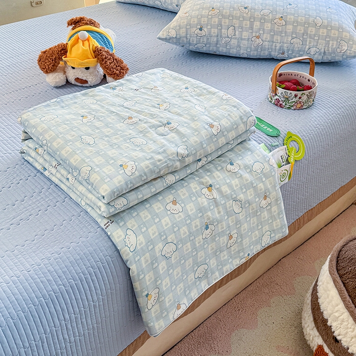 91家纺网 家纺一手货源 找家纺 木楌家居 2026新款全棉纱布云感冰冰被床盖四件套系列 樱桃狗