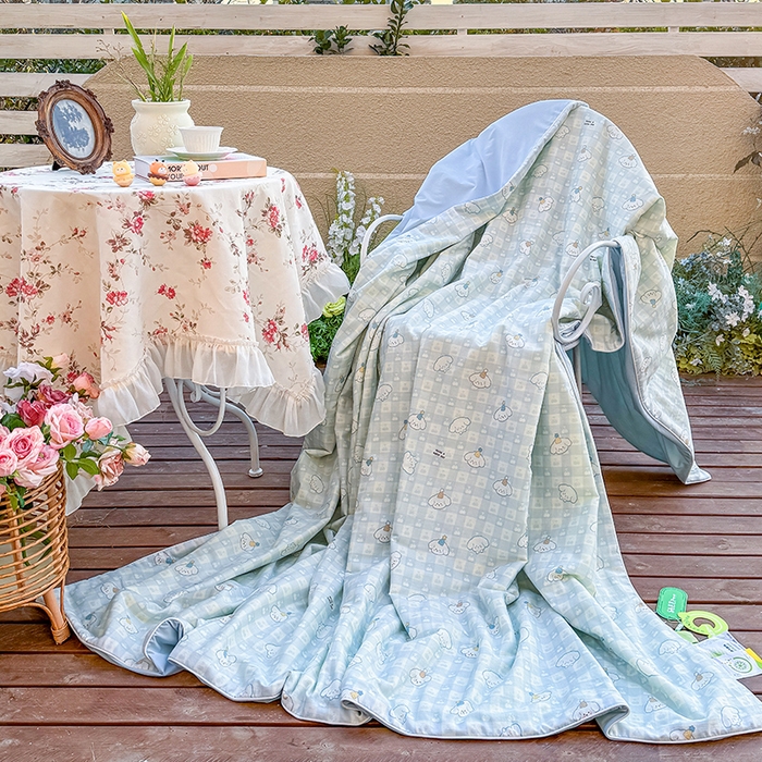 91家纺网 家纺一手货源 找家纺 木楌家居 2026新款全棉纱布云感冰冰被床盖四件套系列 樱桃狗