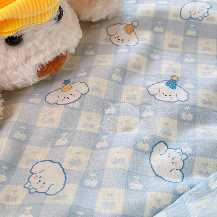 91家纺网 家纺一手货源 找家纺 木楌家居 2026新款全棉纱布云感冰冰被床盖四件套系列 樱桃狗