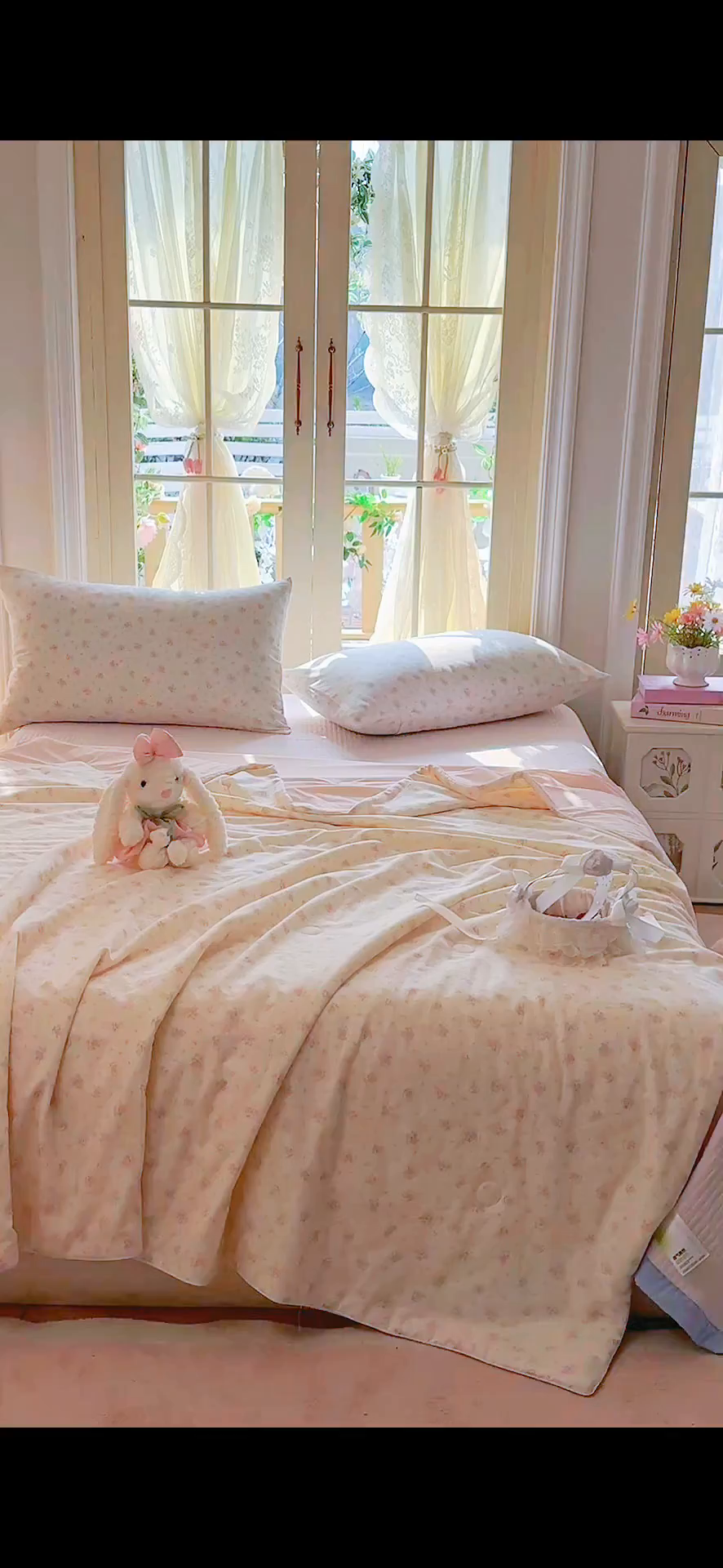 91家纺网 家纺一手货源 找家纺 木楌家居 2026新款全棉纱布云感冰冰被床盖四件套系列 粉黛