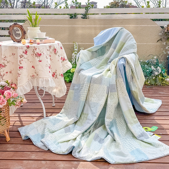 91家纺网 家纺一手货源 找家纺 木楌家居 2026新款全棉纱布云感冰冰被床盖四件套系列 兰颜