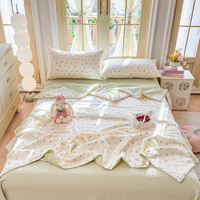 91家纺网 家纺一手货源 找家纺 木楌家居 2026新款全棉纱布云感冰冰被床盖四件套系列 时光里