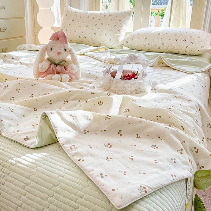 91家纺网 家纺一手货源 找家纺 木楌家居 2026新款全棉纱布云感冰冰被床盖四件套系列 时光里