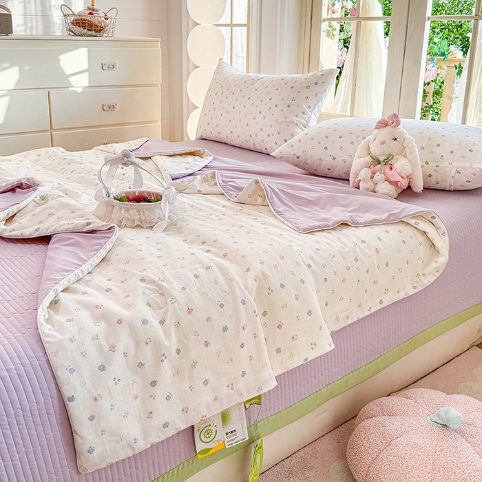 91家纺网 家纺一手货源 找家纺 木楌家居 2026新款全棉纱布云感冰冰被床盖四件套系列 小仓兰