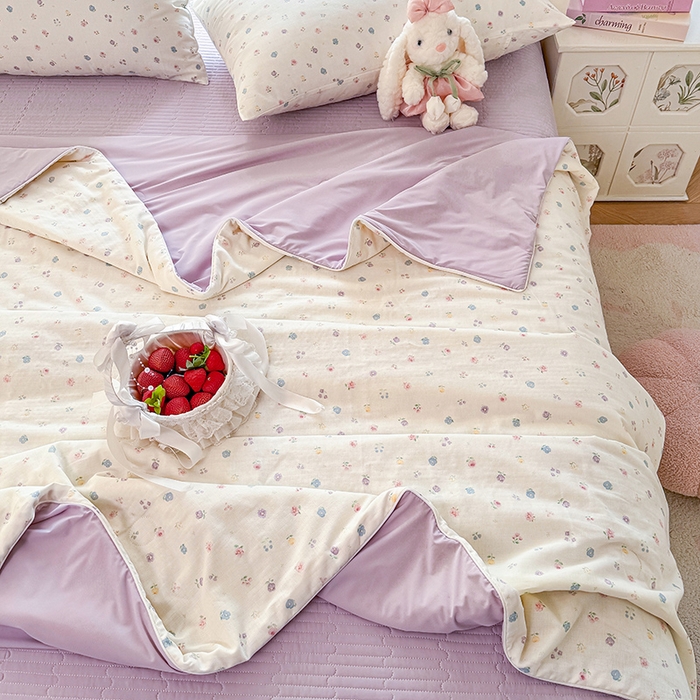 91家纺网 家纺一手货源 找家纺 木楌家居 2026新款全棉纱布云感冰冰被床盖四件套系列 小仓兰