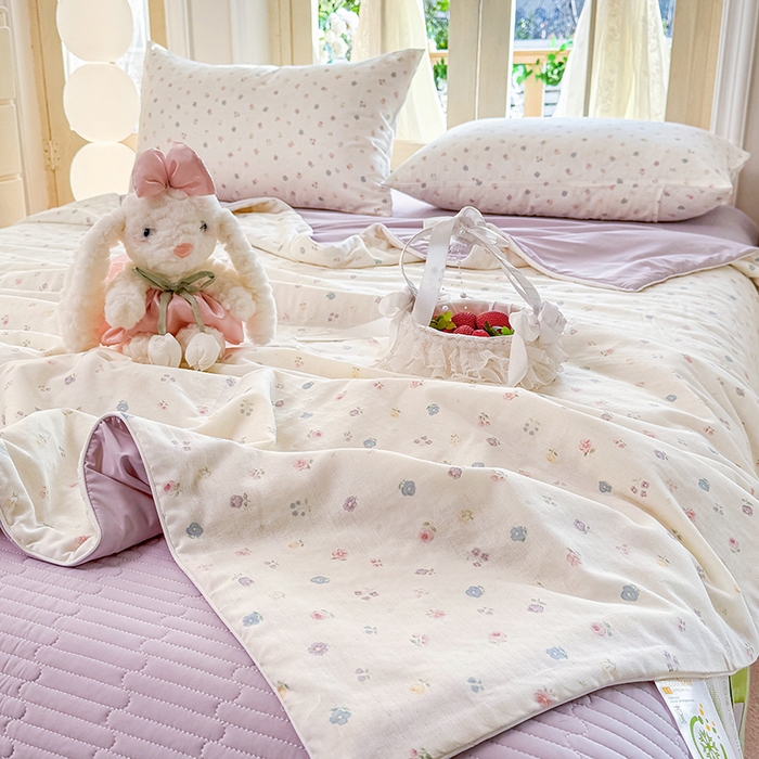 91家纺网 家纺一手货源 找家纺 木楌家居 2026新款全棉纱布云感冰冰被床盖四件套系列 小仓兰