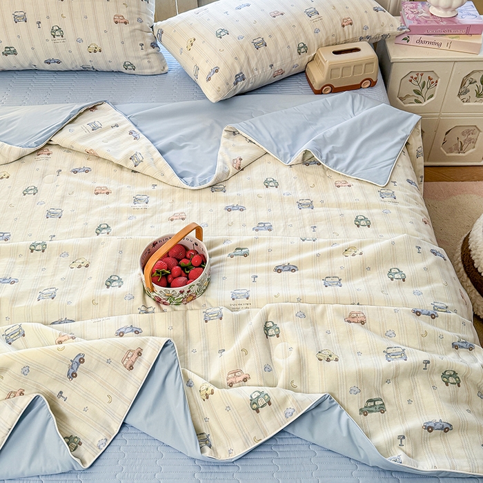 91家纺网 家纺一手货源 找家纺 木楌家居 2026新款全棉纱布云感冰冰被床盖四件套系列 小汽车