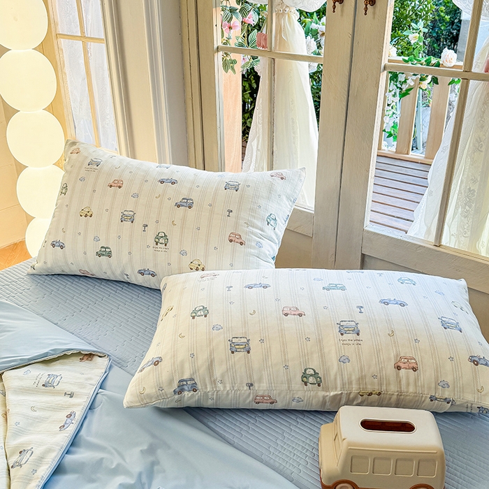 91家纺网 家纺一手货源 找家纺 木楌家居 2026新款全棉纱布云感冰冰被床盖四件套系列 小汽车