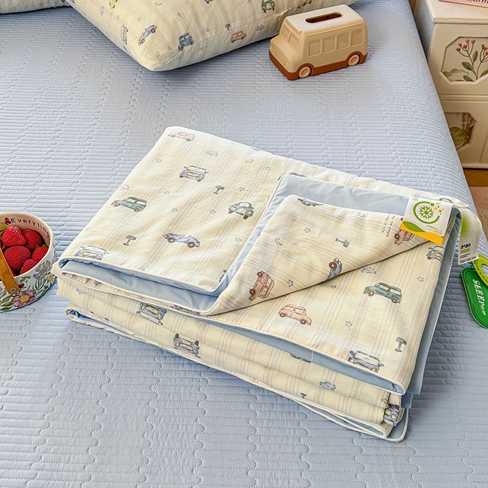 91家纺网 家纺一手货源 找家纺 木楌家居 2026新款全棉纱布云感冰冰被床盖四件套系列 小汽车