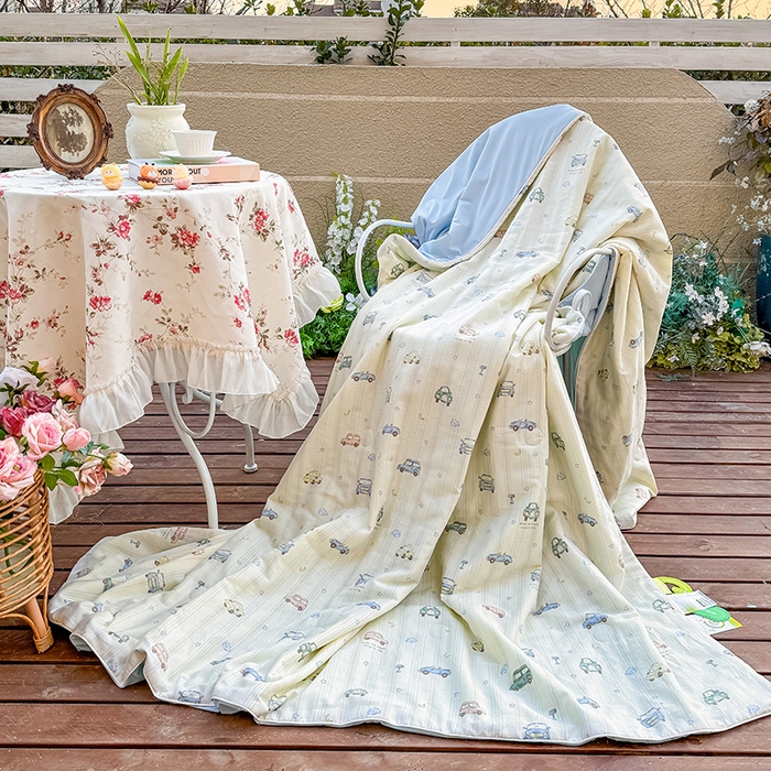 91家纺网 家纺一手货源 找家纺 木楌家居 2026新款全棉纱布云感冰冰被床盖四件套系列 小汽车