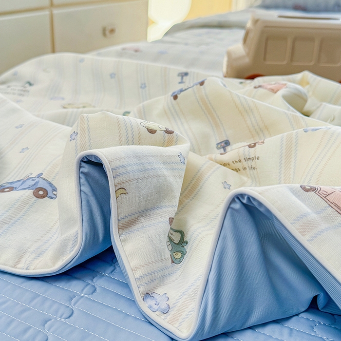 91家纺网 家纺一手货源 找家纺 木楌家居 2026新款全棉纱布云感冰冰被床盖四件套系列 小汽车