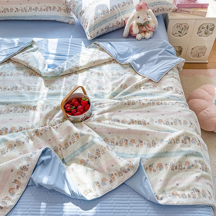 91家纺网 家纺一手货源 找家纺 木楌家居 2026新款全棉纱布云感冰冰被床盖四件套系列 小星星