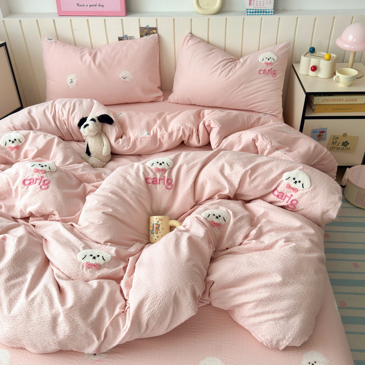 91家纺网 家纺一手货源 找家纺 （总）橙意 2026新款高克重A类泡芙纱毛巾绣四件套