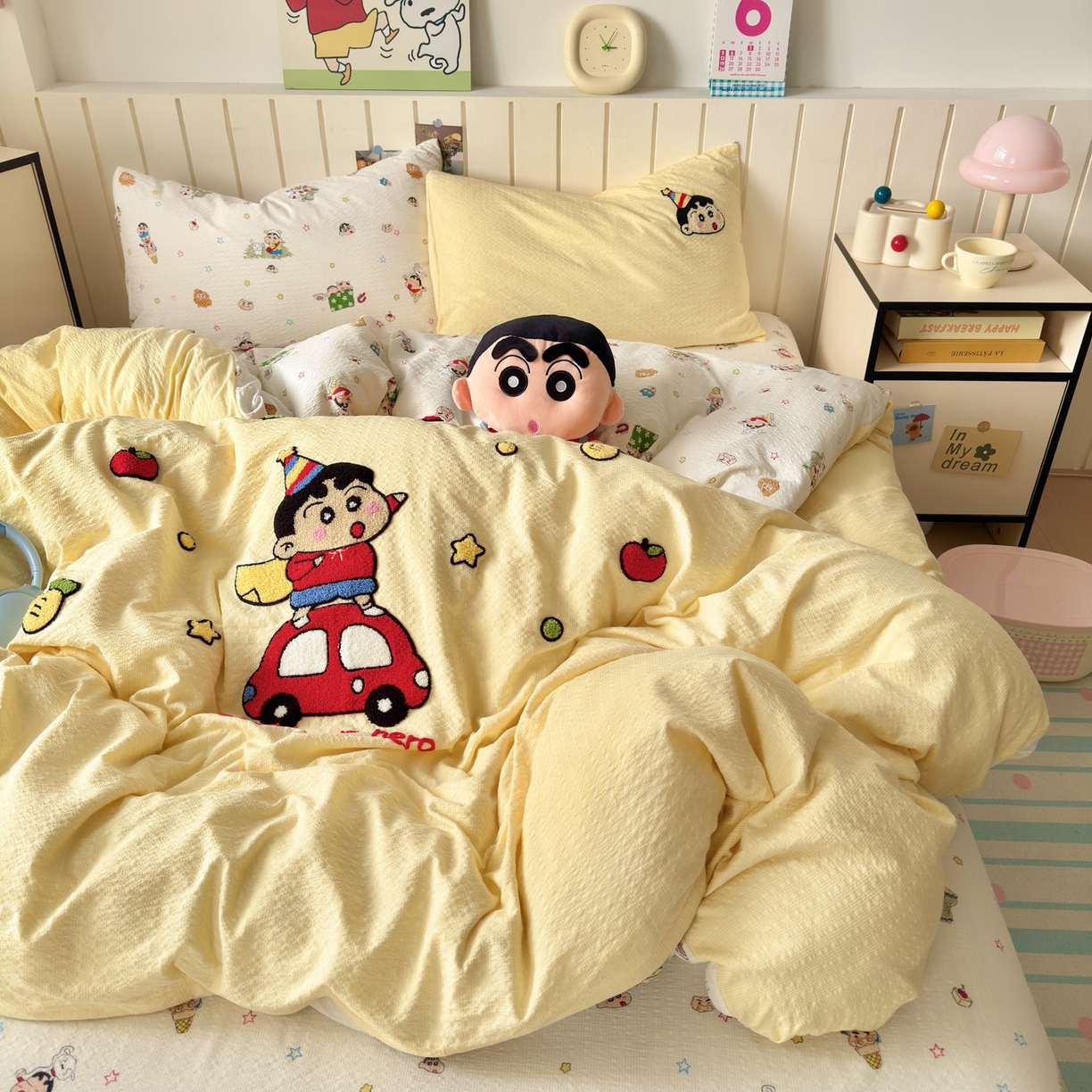 橙意 2026新款高克重A类泡芙纱毛巾绣四件套 汽车小新