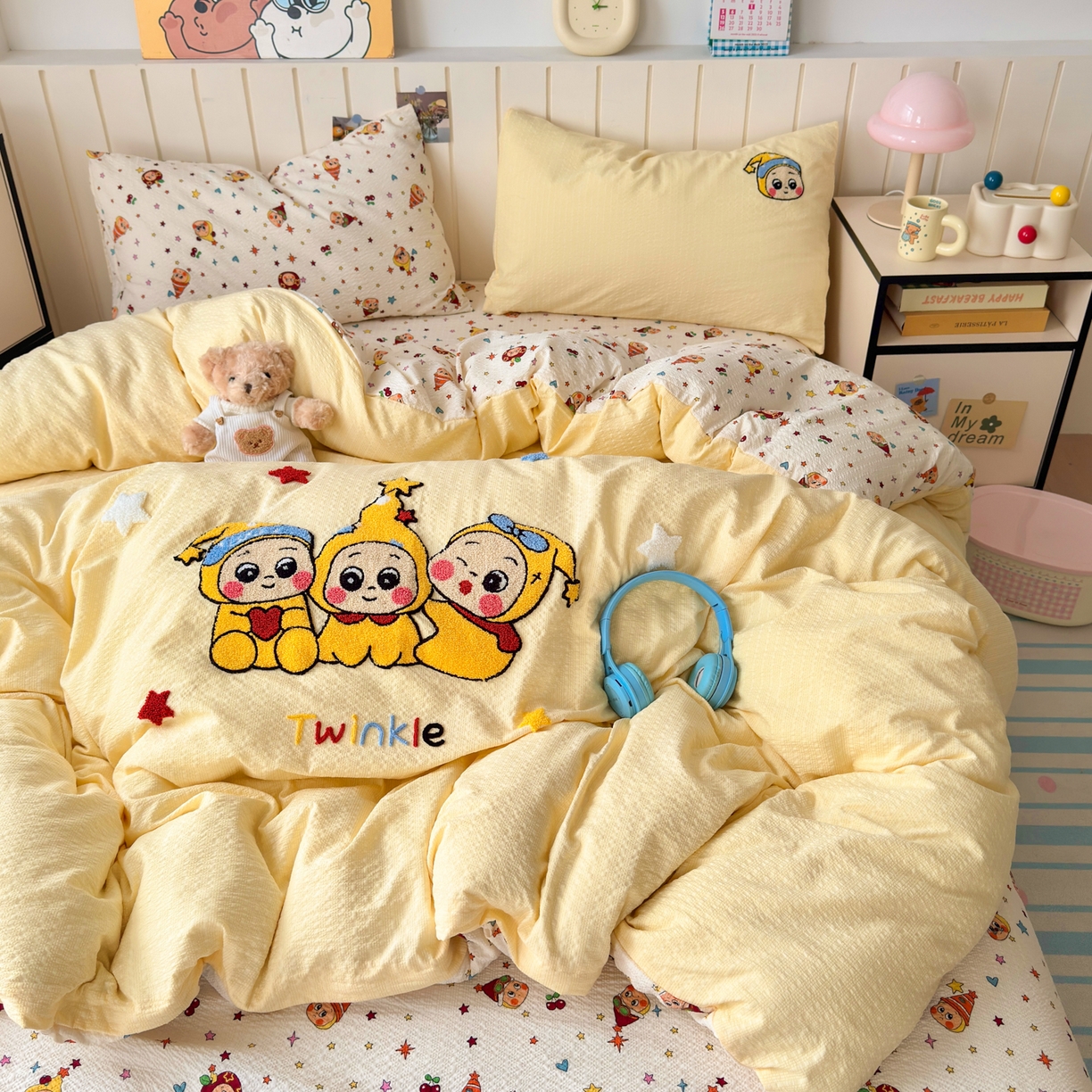 橙意 2026新款高克重A类泡芙纱毛巾绣四件套 星星伙伴