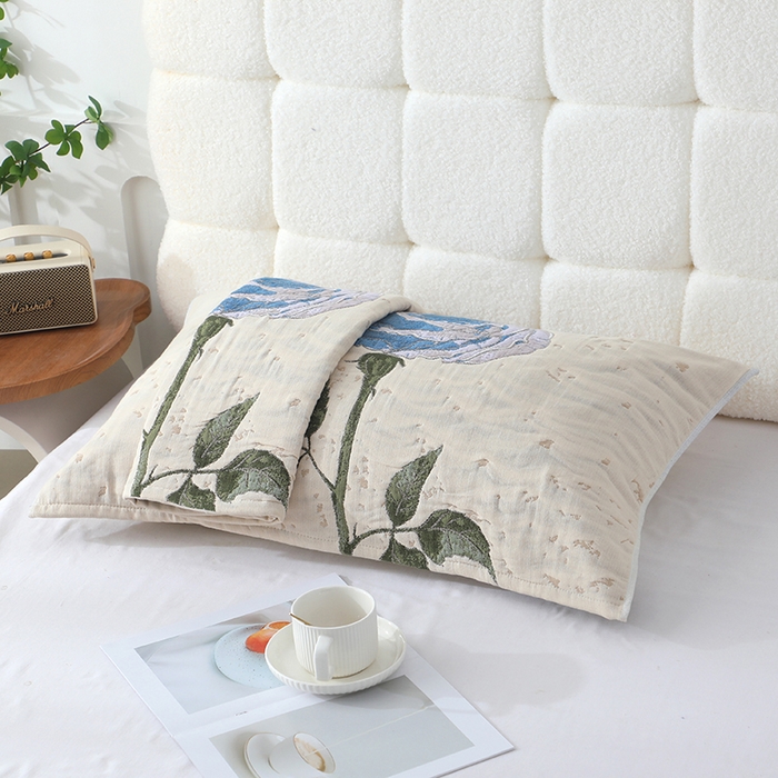 91家纺网 家纺一手货源 找家纺 娇兰毛巾 2026新款7A抗菌全棉A类加厚五层纱布加双绑带枕巾 姬兰