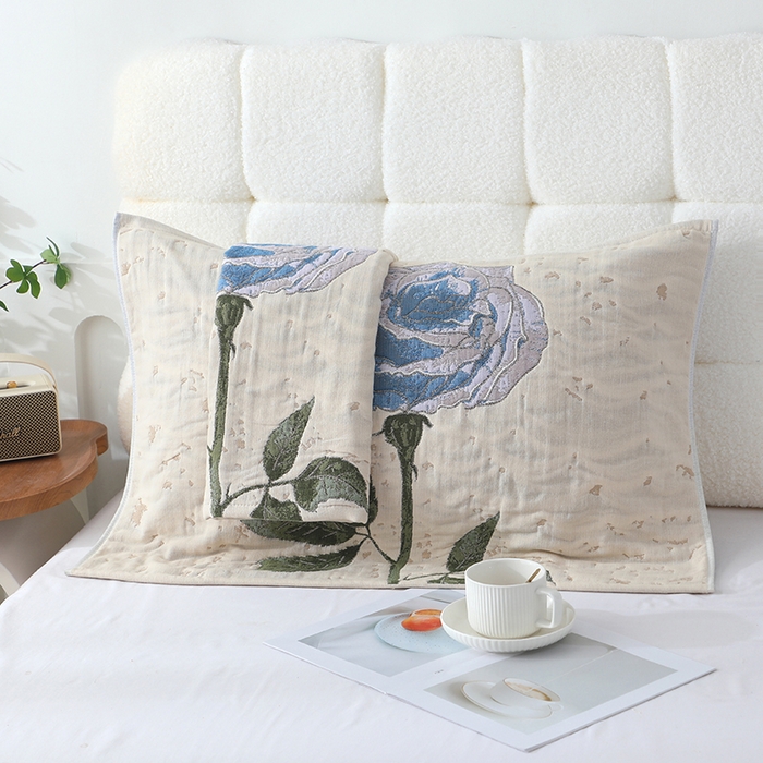 91家纺网 家纺一手货源 找家纺 娇兰毛巾 2026新款7A抗菌全棉A类加厚五层纱布加双绑带枕巾 姬兰