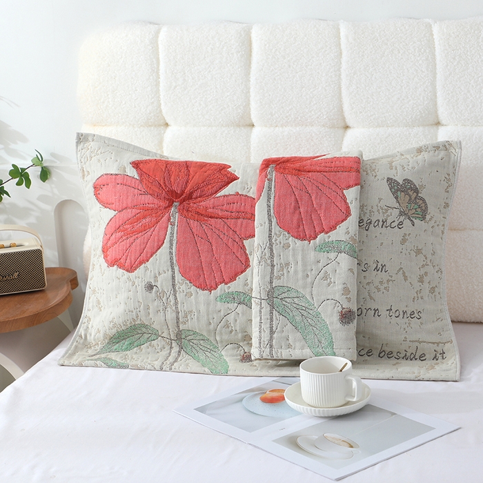 91家纺网 家纺一手货源 找家纺 娇兰毛巾 2026新款7A抗菌全棉A类加厚五层纱布加双绑带枕巾 爱在左边