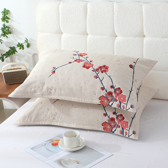 91家纺网 家纺一手货源 找家纺 娇兰毛巾 2026新款7A抗菌全棉A类加厚五层纱布加双绑带枕巾 花藏