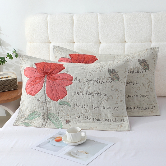 91家纺网 家纺一手货源 找家纺 娇兰毛巾 2026新款7A抗菌全棉A类加厚五层纱布加双绑带枕巾 爱在左边