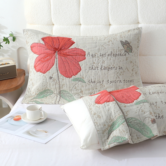 91家纺网 家纺一手货源 找家纺 娇兰毛巾 2026新款7A抗菌全棉A类加厚五层纱布加双绑带枕巾 爱在左边